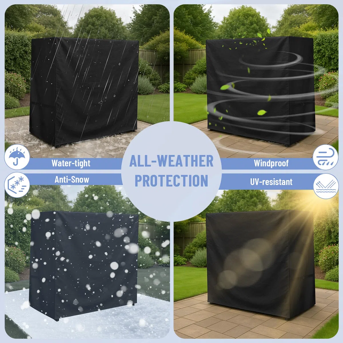 Funda para columpio de Hollywood, 210 x 125 x 170 cm, resistente al invierno, 3 – 4 plazas, resistente a desgarros, tejido Oxford para muebles de jardín, columpio de jardín (negro)