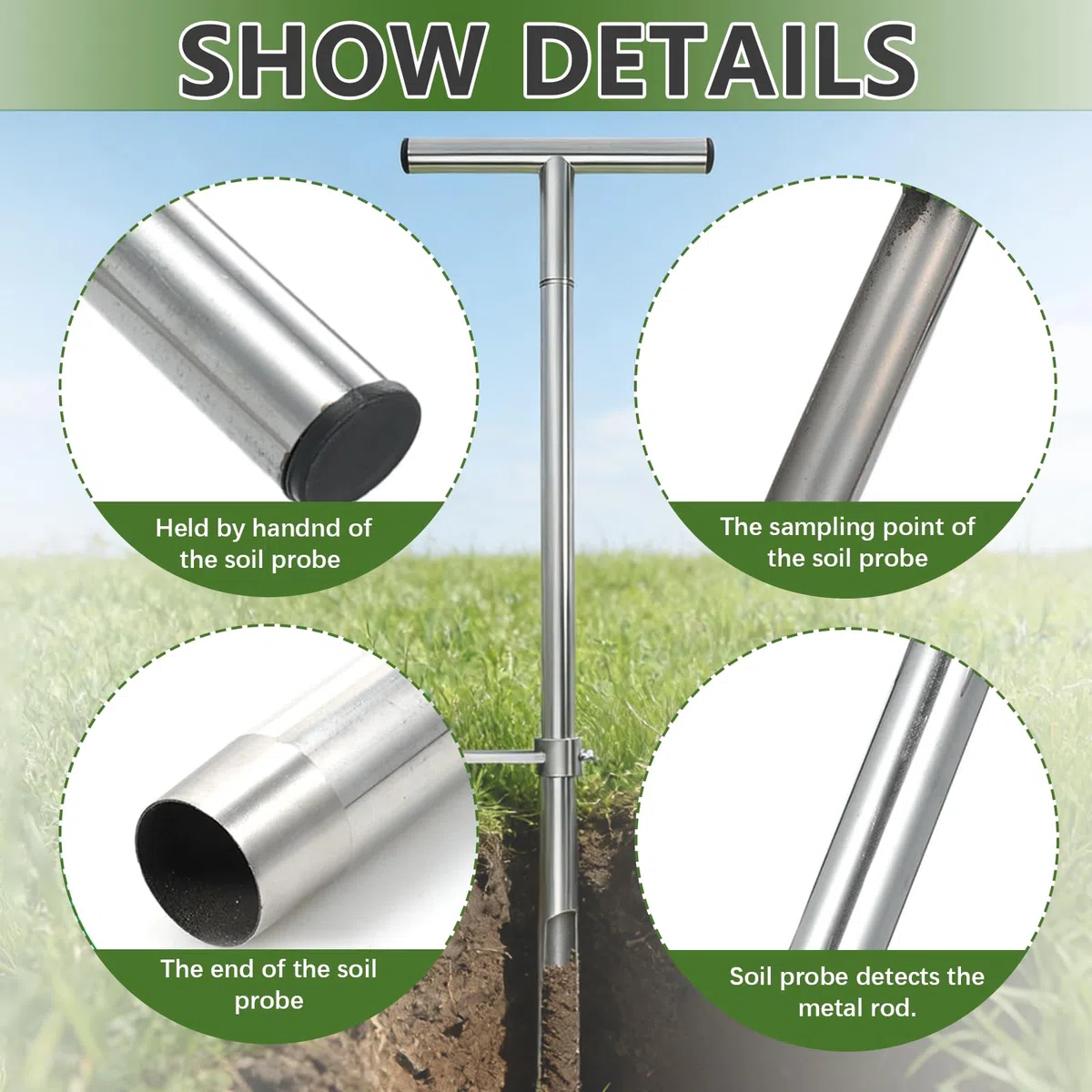 Sonda de Muestreo de Suelo, 91 Mm Muestreador de Suelo Sonda Pedal de Pie Tubular de Acero Inoxidable con 2 Bolsas de Muestras Reutilizables para Cuidado de Plantas y Jardinería