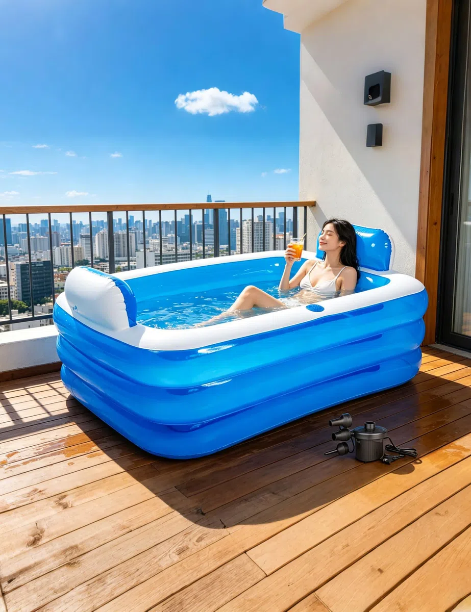 Bañera hinchable para adultos, bañera plegable SPA para ducha, balcón y jardín, incluye bomba eléctrica, inflable rápida y fácilmente