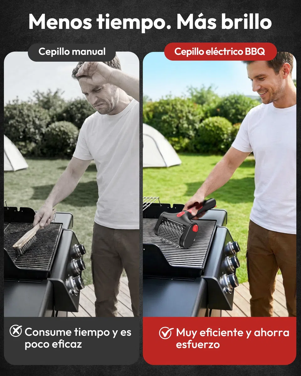 Cepillo eléctrico para barbacoas Yeeke, Limpiador eléctrico inalámbrico Recargable de Dos velocidades con batería de 4000 mAh, Cabezal de Acero Inoxidable 304 y luz LED, para barbacoas al Aire Libre