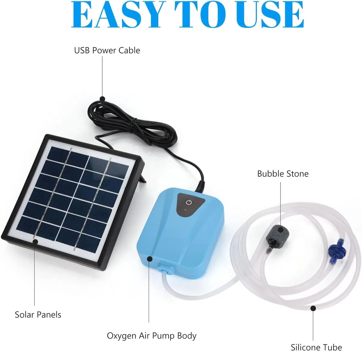 Bomba de Estanque Solar,Aireador de Estanque Solar,Bomba de Aire con Tubo,Bombas de Aire Bomba de Oxígeno Día y Noche para Jardín,Estanque,Acuario,Piscina al Aire Libre,Estanque de Pesca