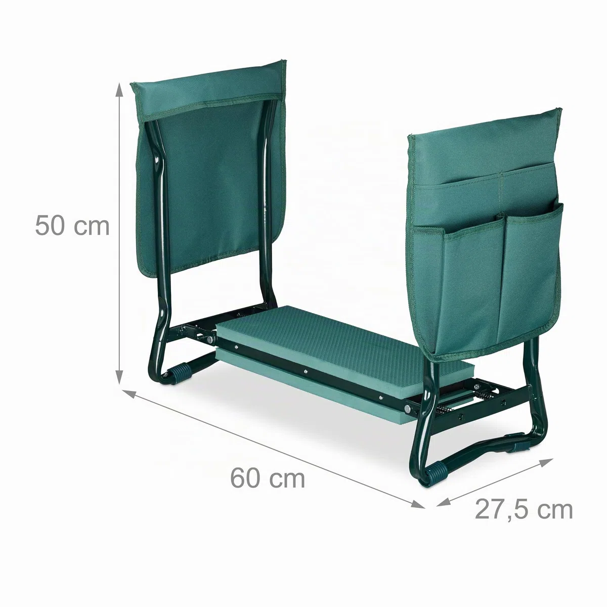 Relaxdays - Banco Plegable/Cojín Rodillas hasta 150 kg para Jardín, Verde, 50 x 60 x 27.5 cm