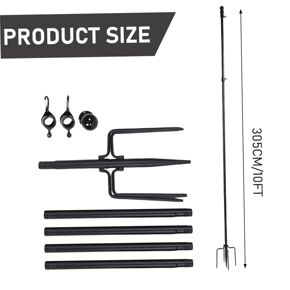 Asta de Bandera telescópica de 10 pies Resistente, Kit de asta de Bandera de jardín con Base de 5 Garras con 6 Secciones de extensión y 3 Accesorios, de de jardín