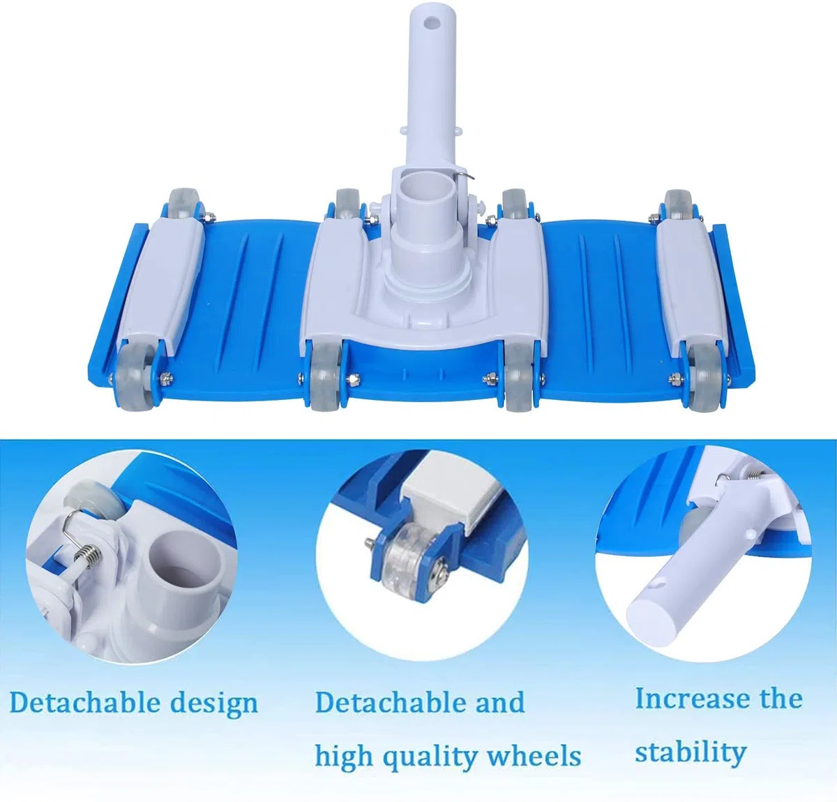 Poweka Limpiafondos Manual Cabezal de Cepillo 14" para Aspiradora de Piscina, Aspiración Flexible con Mango de Poste