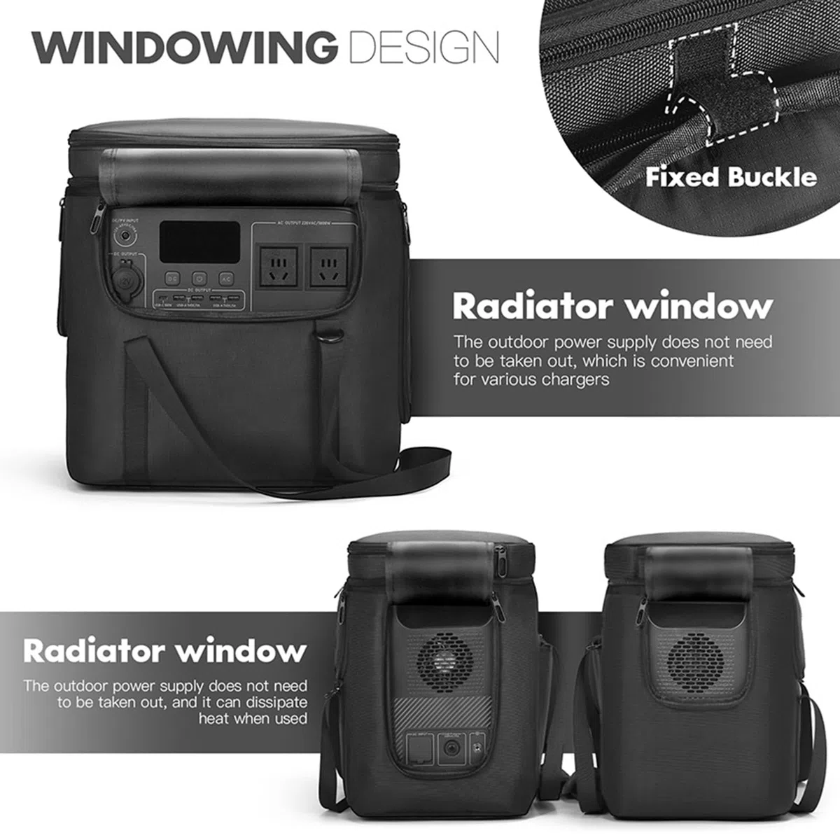Funda de transporte compatible con la estación de energía portátil BLUETTI AC180, bolsa de almacenamiento de viaje al aire libre con cremallera lateral, bolsillos de dos capas para cable de