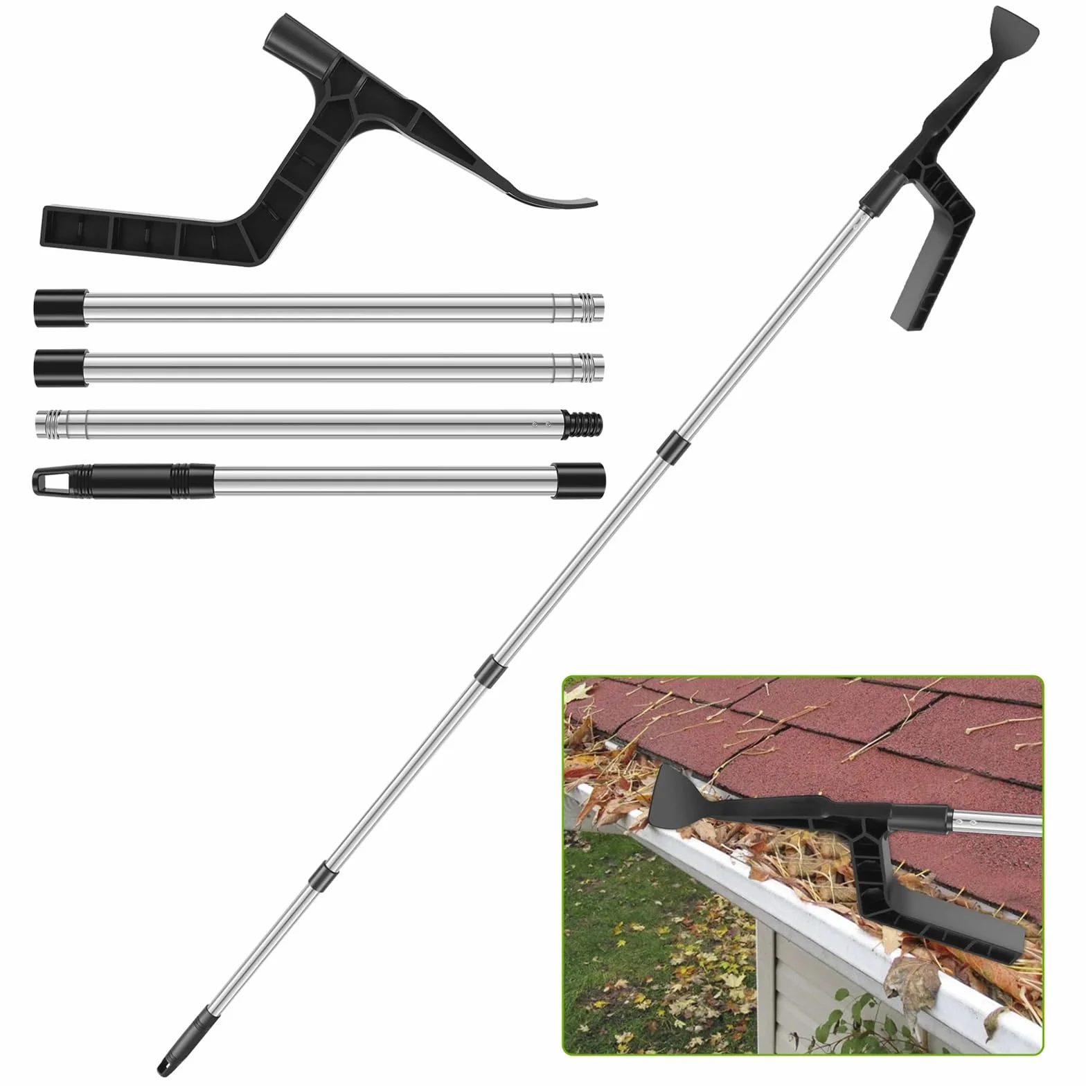 Dachrinnenreinigungswerkzeug, Dachrinnenreiniger,Dachrinnen-Werkzeug Reinigungslöffel und Schaufel mit Haken,Gewindedesign, Kanalisation,Guard Cleaning Tool,Dachrinne-Reinigungswerkzeug