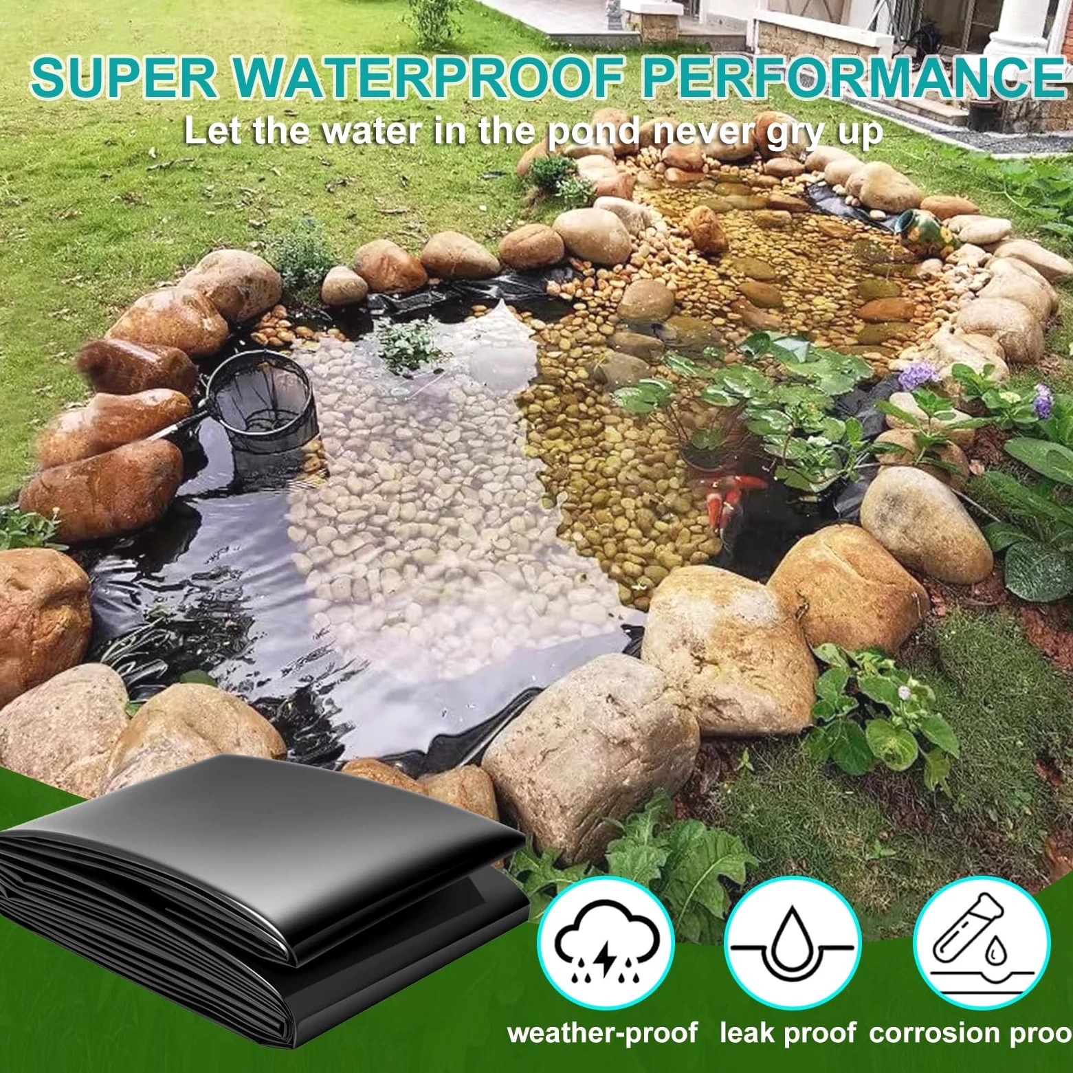 4x5m 5x8m Base de EPDM preformada Revestimiento de Estanque - Base de Goma Estanque para Membrana de Piscina de jardín de Agua al Aire Libre, cascadas, acuaponia cuencas retención(2x5m)