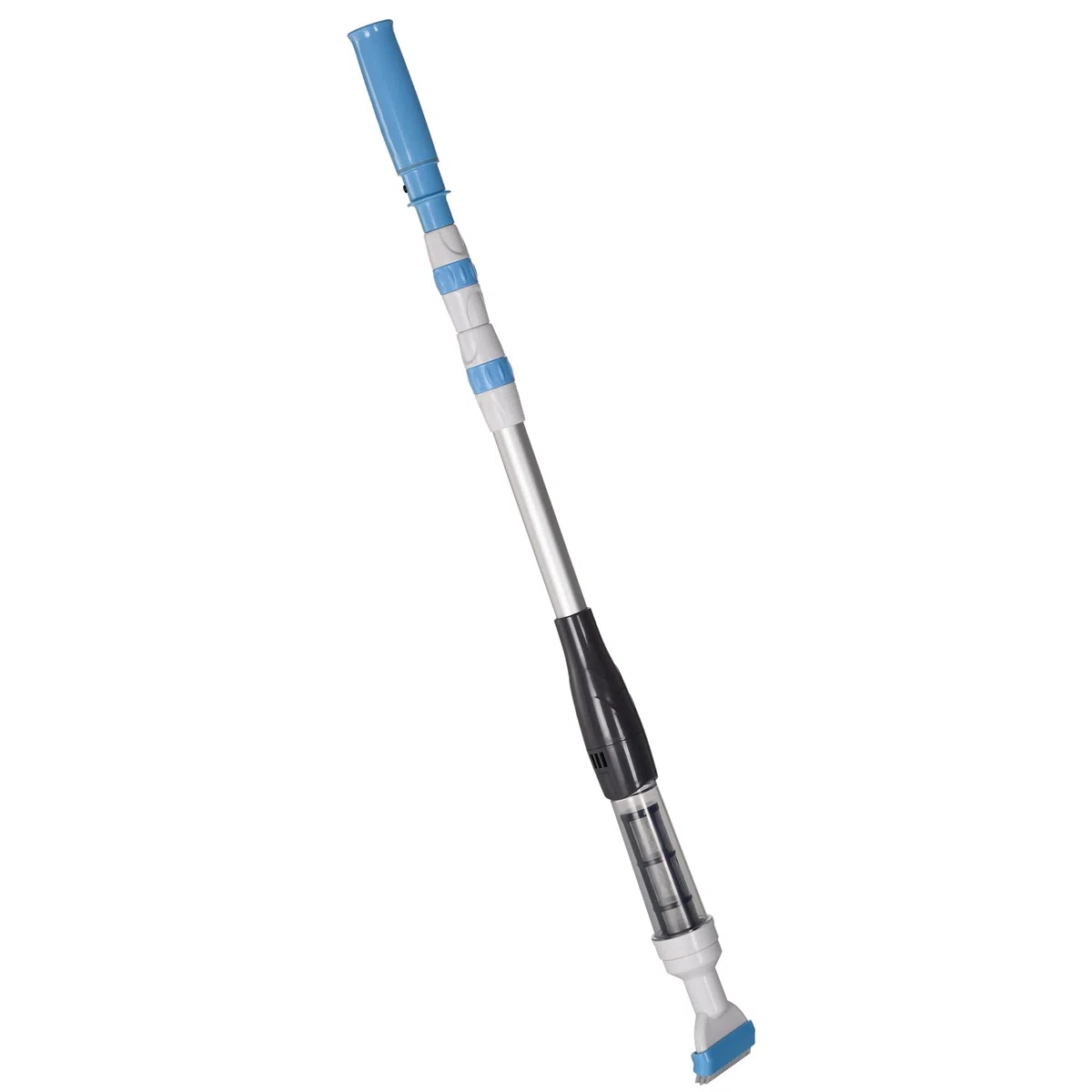 Outsunny Limpiafondos Eléctrico para Piscinas de Aluminio Limpiafondos de Piscinas Manual con Poste Telescópico de 3 Secciones para Estanques Ø6x106-162 cm Azul y Blanco