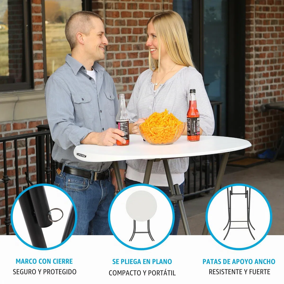 Lifetime 92120 - Mesa Plegable Redonda Alta | Mesa Redonda jardín, terraza, Patio, balcón | Medidas Ø84cm, Altura 110cm | Mesa Redonda Exterior Eventos, Mesa Catering Plegable | Muebles Lifetime