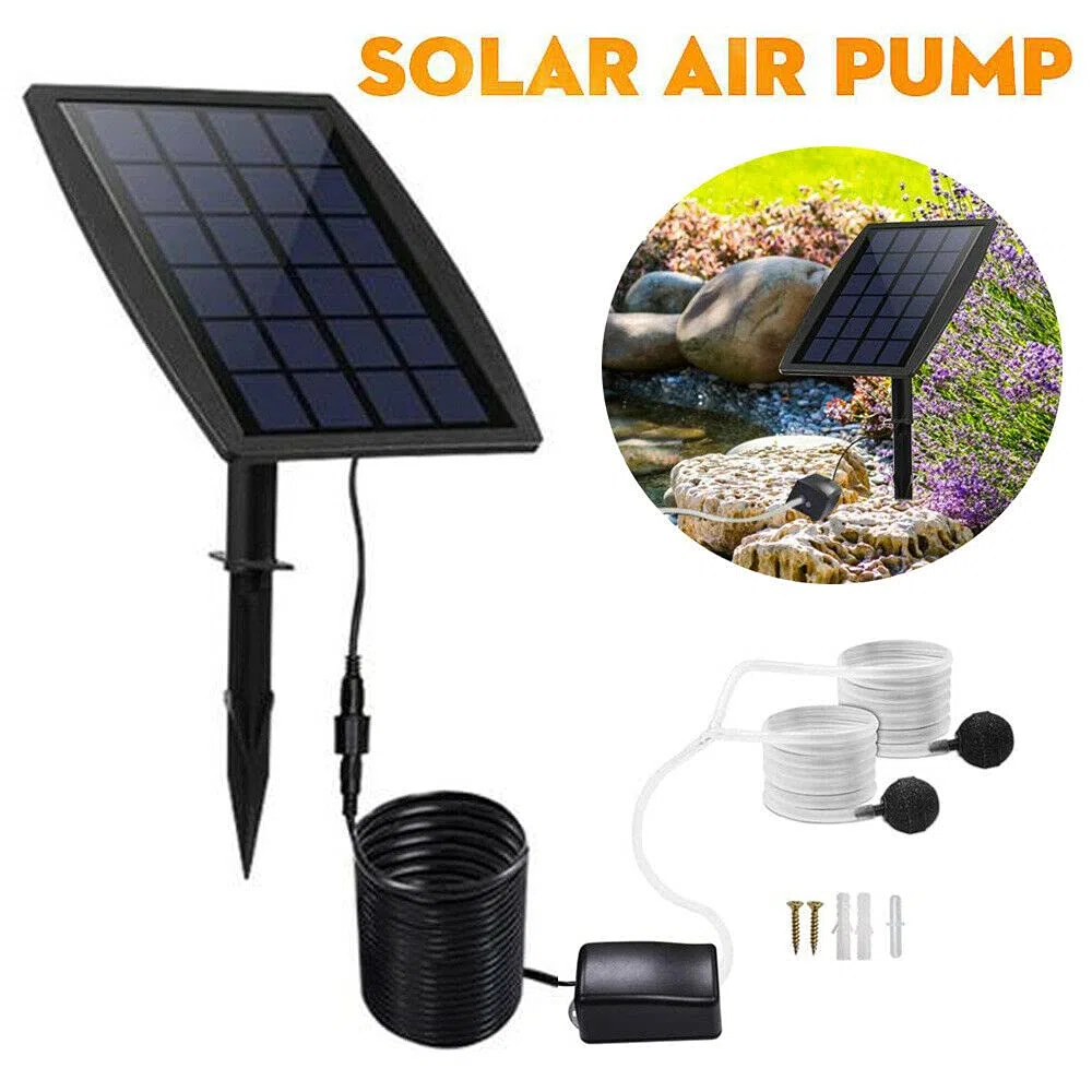Eurobuy Bomba de aire con energía solar, oxigenador de energía solar con piedra de aire para piscina al aire libre, estanque, pecera