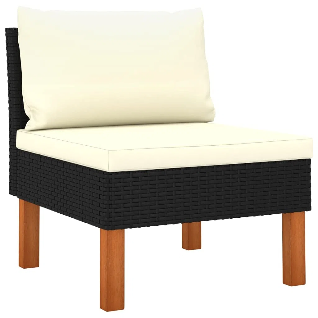 vidaXL Sofá Central Jardín Patio Muebles Mobiliario Terraza Exterior Hogar Silla Asiento Acolchado Suave de Ratán Sintético Madera Maciza de Eucalipto