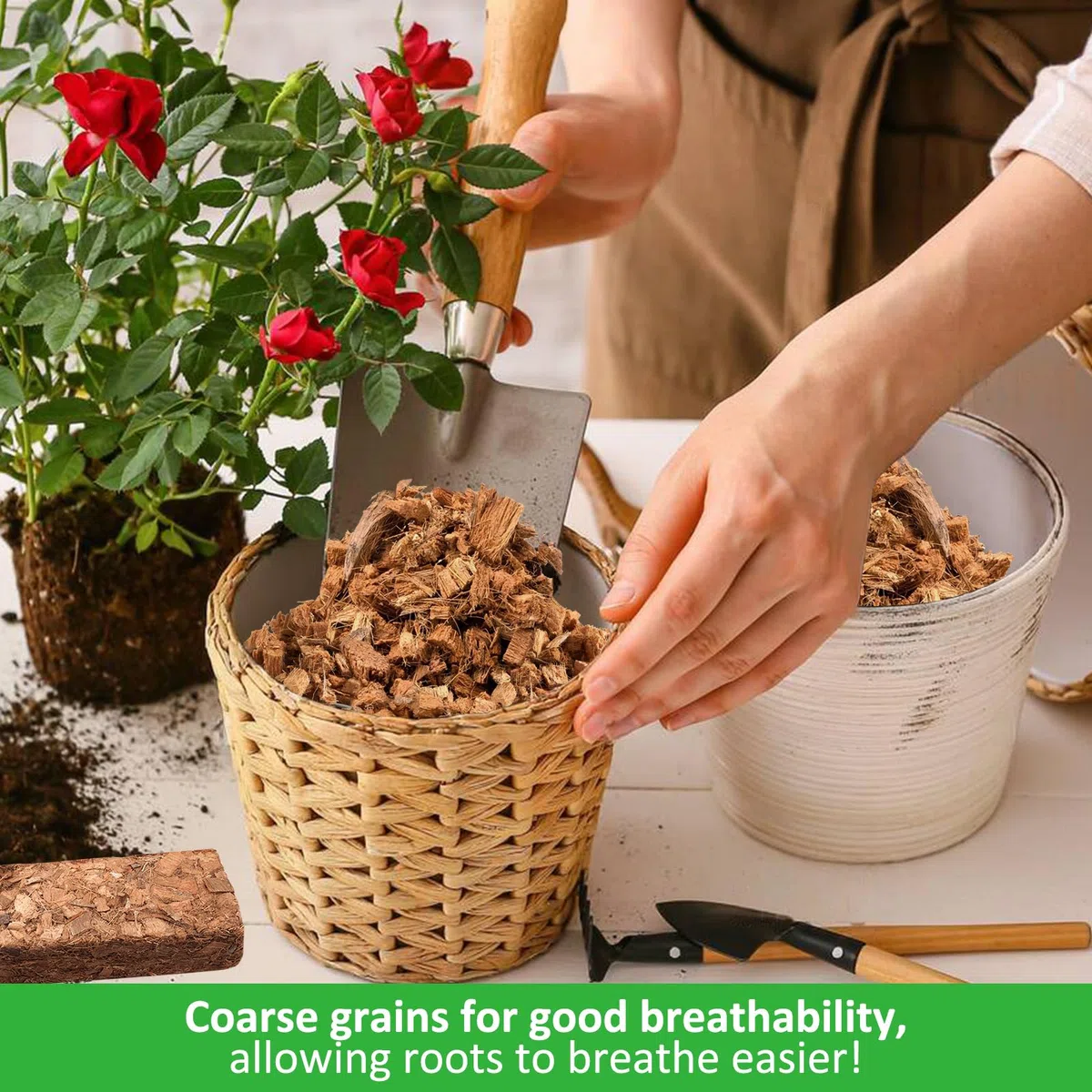 Riare Paquete de 4 chips de coco para plantas, sustrato de coco de alta expansión, mantillo de cáscara de coco para flores de jardín, hierbas, plantación (4)