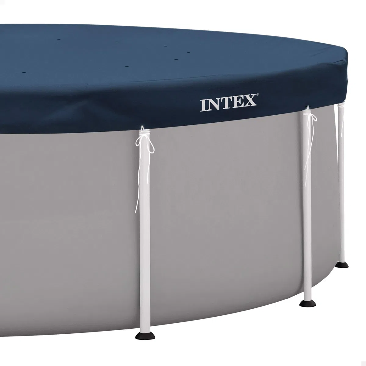 Intex Cobertor Piscina Redonda, Mide 3,66 Metros diámetro, Azul Oscuro, Incluye cordón de Agarre, Agujeros de Drenaje, Voladizo de 20 cm, Funda de Piscinas, Lona Circular Protectora (58013)