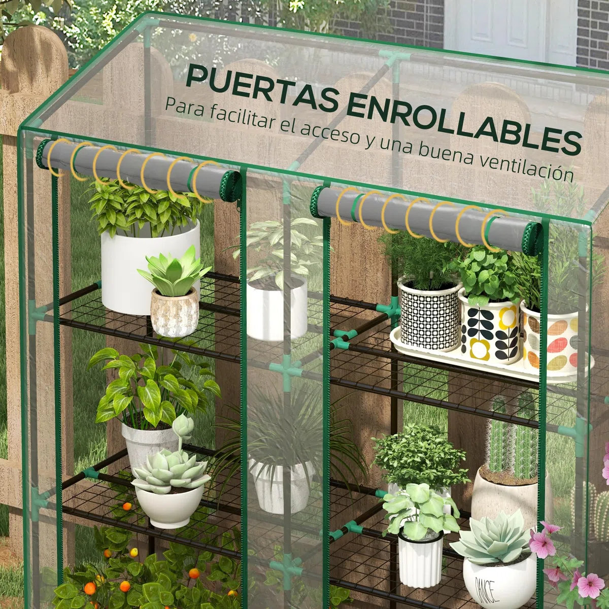 Outsunny Invernadero de Jardín de 3 Niveles Invernadero de Terraza con Estantes Techo Inclinado y 2 Puertas con Cremallera para Cultivo de Plantas en Patio 143x46x141/151 cm Transparente