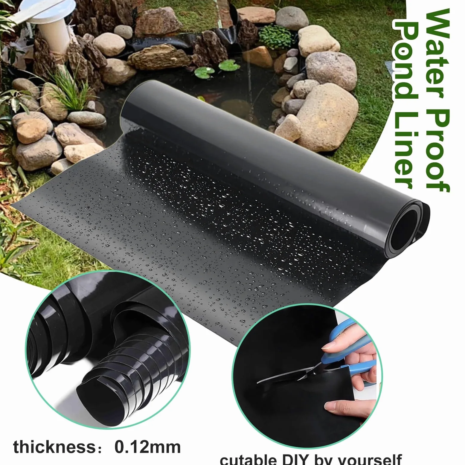 4x5m 5x8m Base de EPDM preformada Revestimiento de Estanque - Base de Goma Estanque para Membrana de Piscina de jardín de Agua al Aire Libre, cascadas, acuaponia cuencas retención(2x5m)