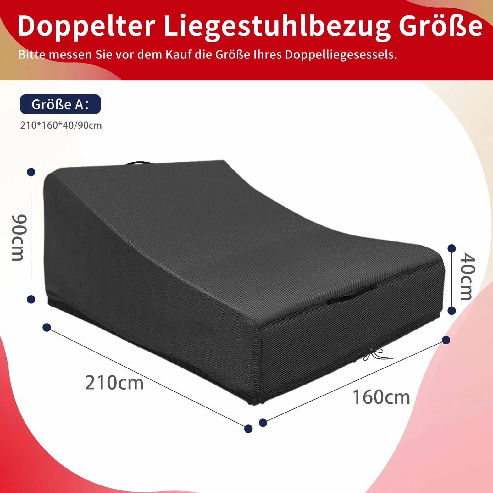 Funda para Tumbonas para 2 Personas Impermeable,Cubierta Protectora Doble Tumbona Anti Viento,Tumbona Jardin Cubierta Protectora Contra con Cordón y Asas,Tela Oxford 420D (210*160*40/90cm,Negro)