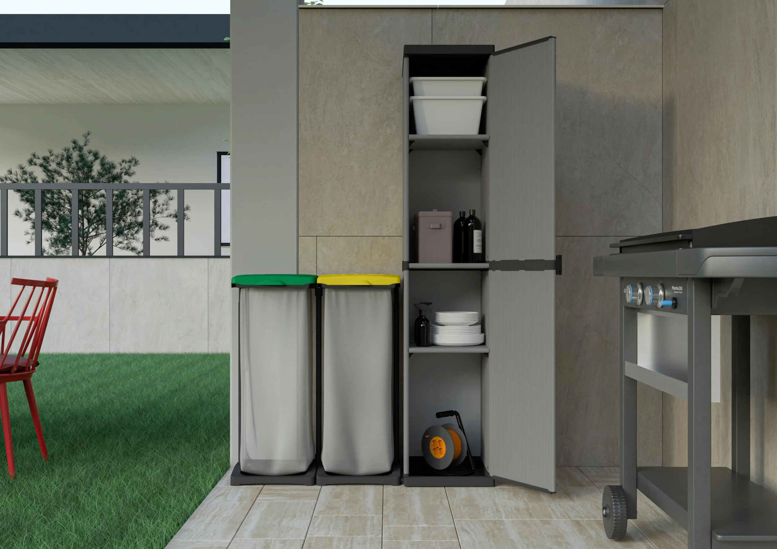 Adventa: Armario de Resina de PVC y PP, 1 Puerta, 3 estantes, fácil de Montar, Modular System, Resistente, Apto para ambientes Interiores y Exteriores, 34 x 40 x 165 cm, Gris y Negro