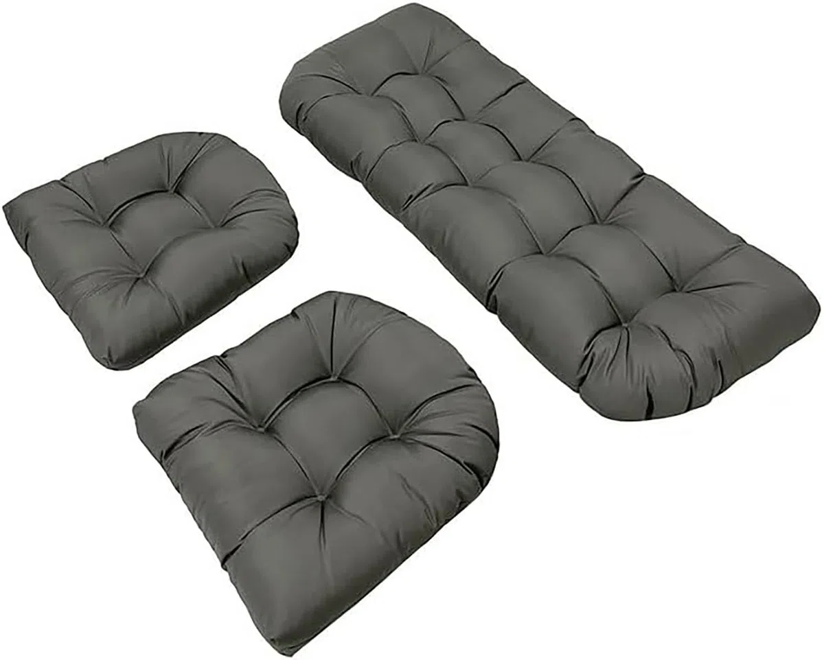 Juego de 3 Cojin de Sillas de Mimbre Exterior, Impermeables Jardín Cojines para Sillas 110x48cm/48x48cm Gruesos Columpio Respaldo Cojines para Patio, Sofá, Silla de Ratán(A)