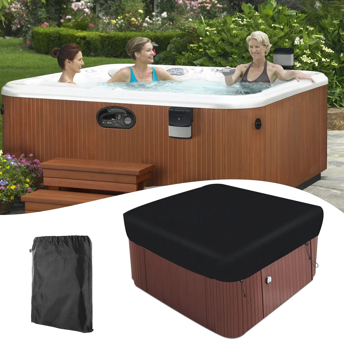 Funda cuadrada impermeable para bañera de hidromasaje, tela Oxford 420D, cubierta de spa al aire libre, impermeable, resistente al polvo, resistente a los rayos UV, cubierta de piscina para bañera de