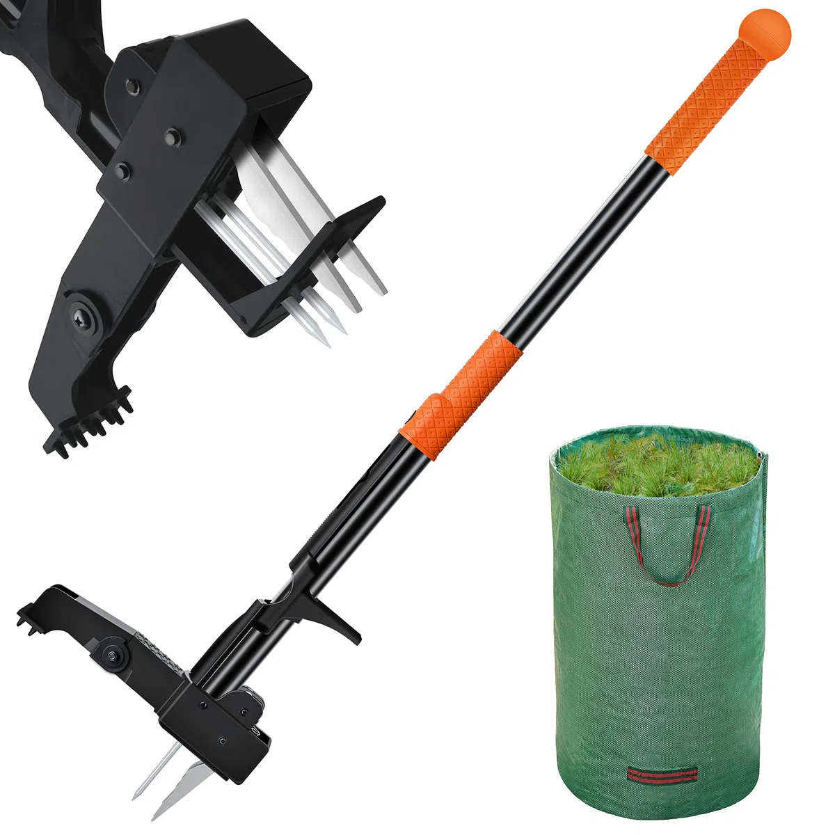Extractor malas Hierbas - Extractor de Malezas con Bolsa, 102cm Mango Largo de Herramientas-Jardineria, sin Agacharse ni Arrodillarse