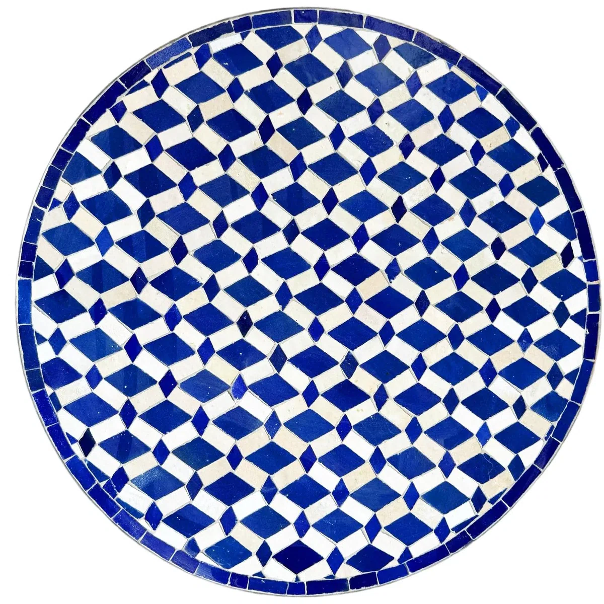 Marrakech Mesa de mosaico marroquí redonda, 60 cm de diámetro, plegable, hecha a mano, de Marruecos, mesa de bistró, jardín, balcón, terraza, mesa de jardín con mosaico, Moro azul y blanco, mesa