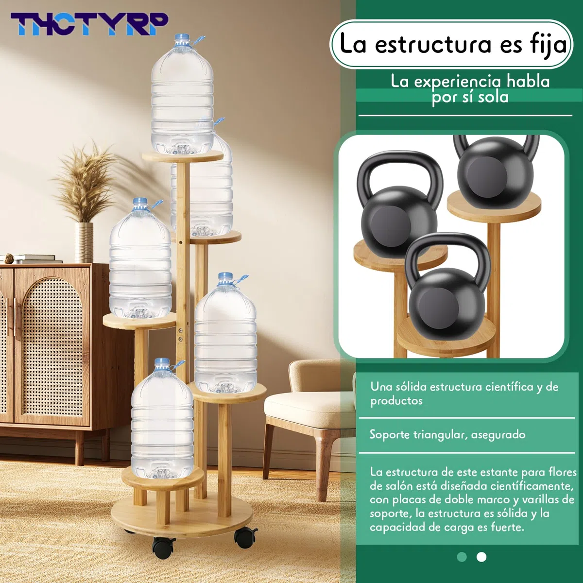 Soporte de flores de bambú alto y bajo, soporte para flores de disco, soporte para macetas de pothos con ruedas para balcón de sala de estar, soporte de flores de interior