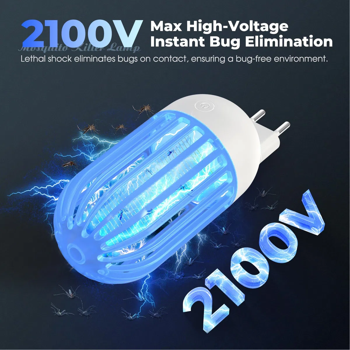 Mata Mosquitos Eléctrico Plug in 2 Packs Lámpara Antimosquitos Interior con Luz LED, 2100V Lampara Mosquitos Interior para Exteriores, Cocinas, Hogar, Jardín, Patio, Camping (Azul)