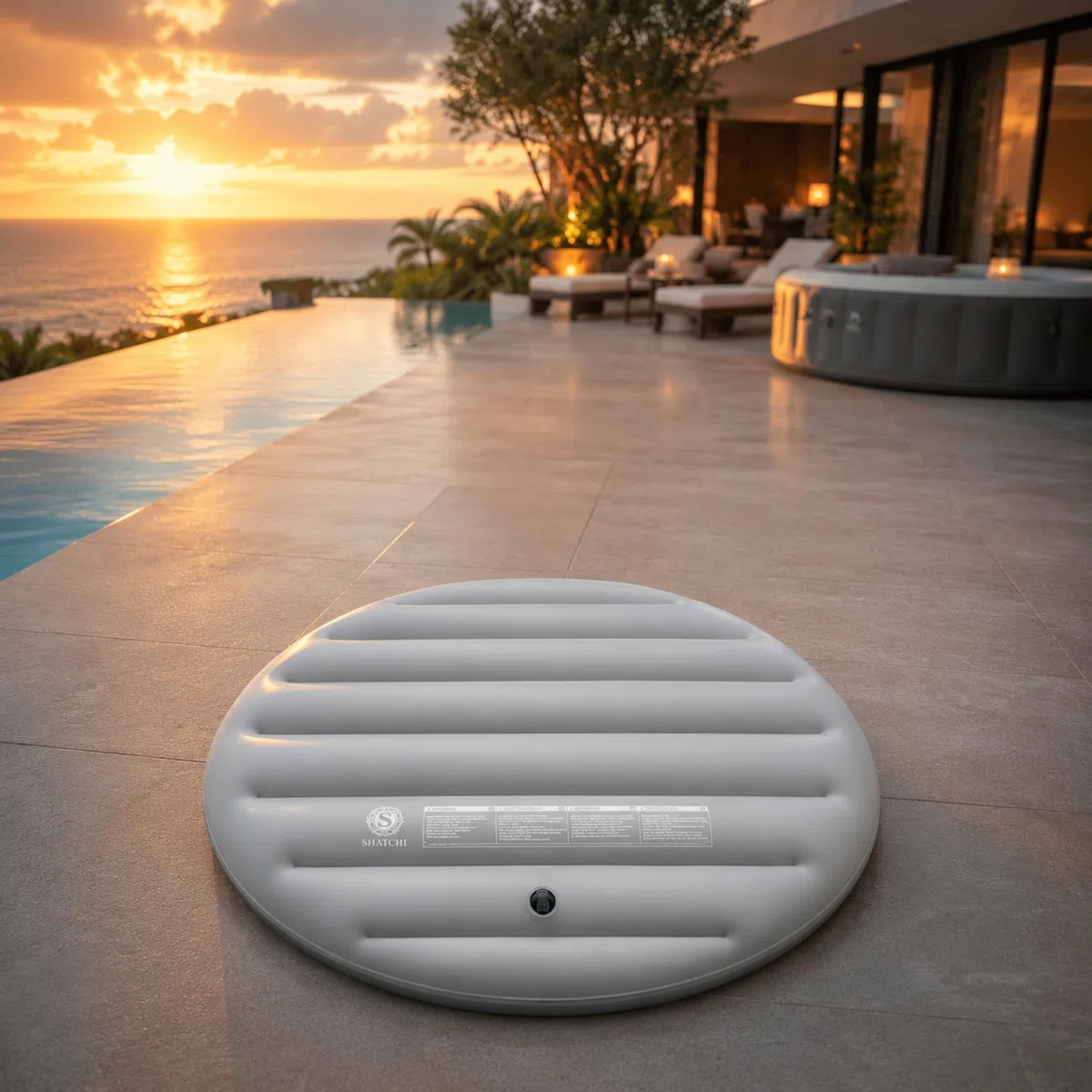 Cubierta Inflable de Ahorro de energía, Tapa Protectora de Lluvia, Aislamiento térmico, vejiga Redonda, se Adapta a Todos los jacuzzis Redondos de hasta 140 cm, Color Gris
