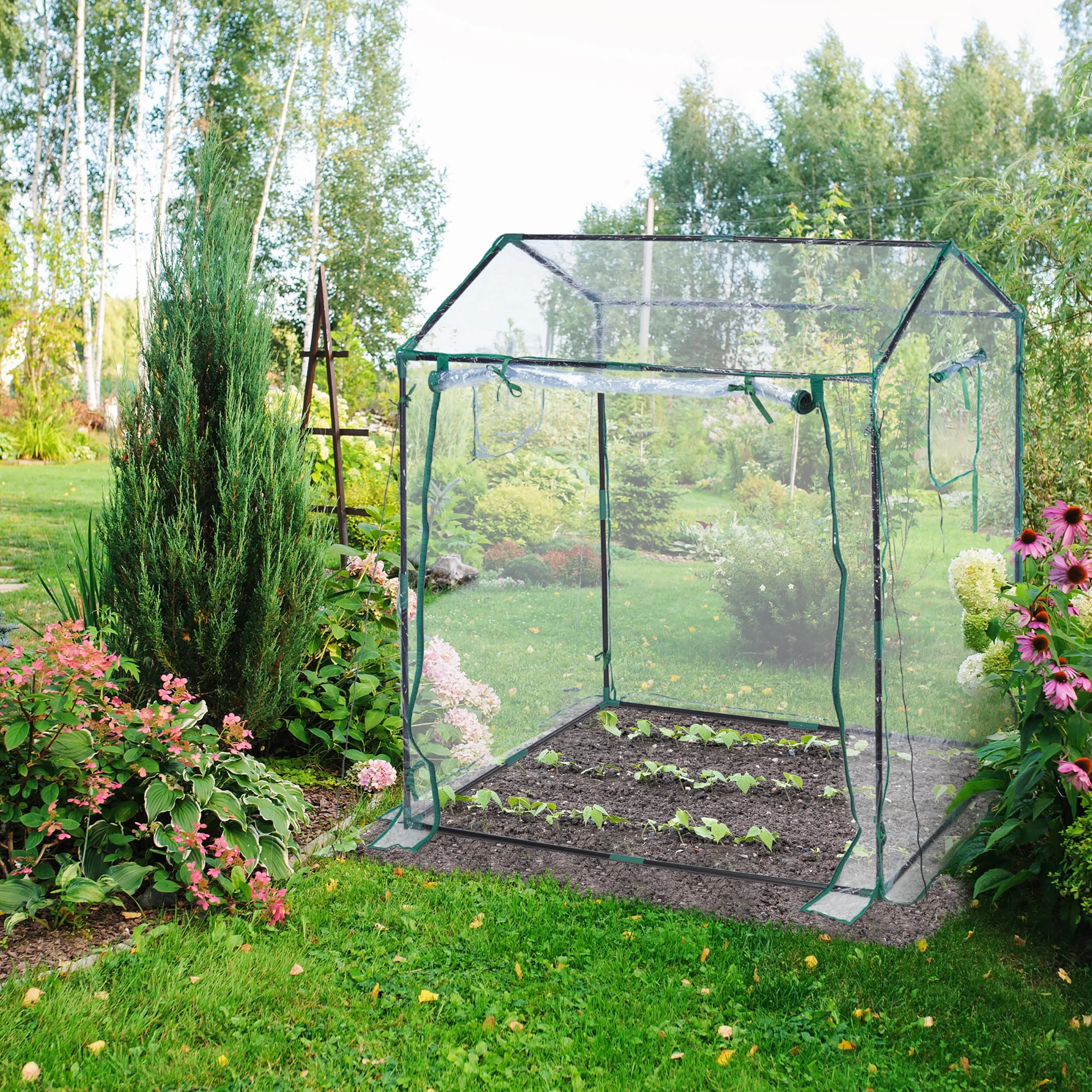 Relaxdays Invernadero Grande, Cubierta PVC, Puerta y Ventanas Enrollables, 152x132x92 cm, Huerto Tomates, Transparente