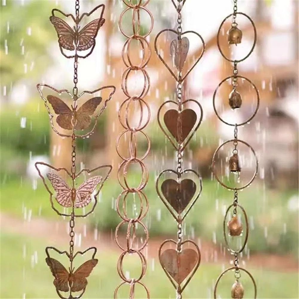 Cadena de Lluvia de Hoja de Acero, Regalo de JardíN para Mamá, Canaletas, Colector de Lluvia para Bajante con Adaptador, Copas de Flores Gruesas C