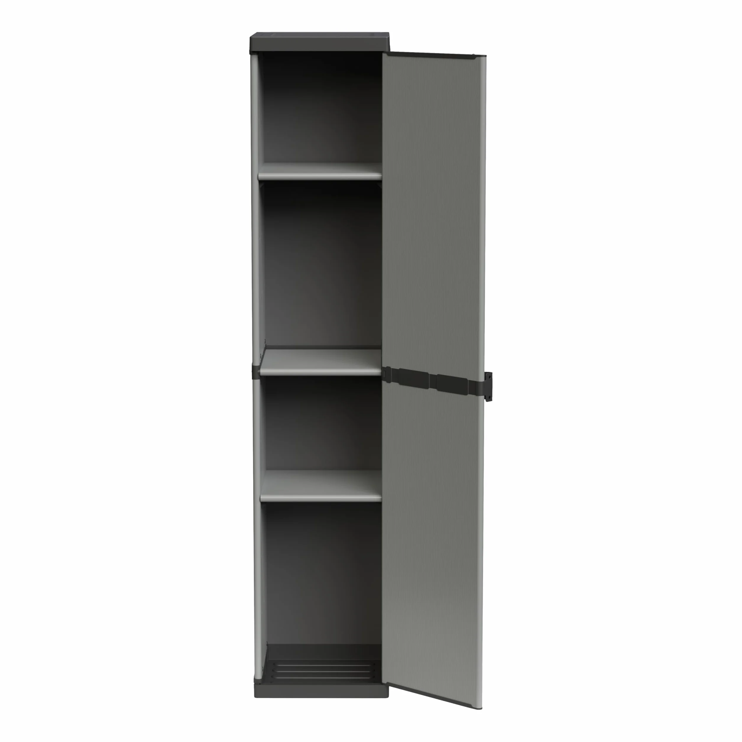 Adventa: Armario de Resina de PVC y PP, 1 Puerta, 3 estantes, fácil de Montar, Modular System, Resistente, Apto para ambientes Interiores y Exteriores, 34 x 40 x 165 cm, Gris y Negro