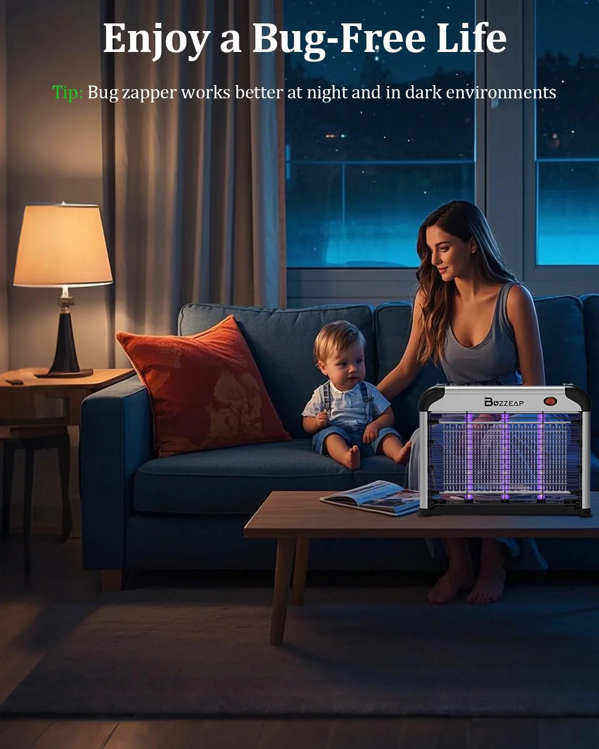 Lámpara Antimosquitos Eléctrica 4200V con Doble Onda UV 365+395nm - Matainsectos para Interiores Sin Químicos, Inodora, Trampa para Moscas y Mosquitos con Red Eléctrica