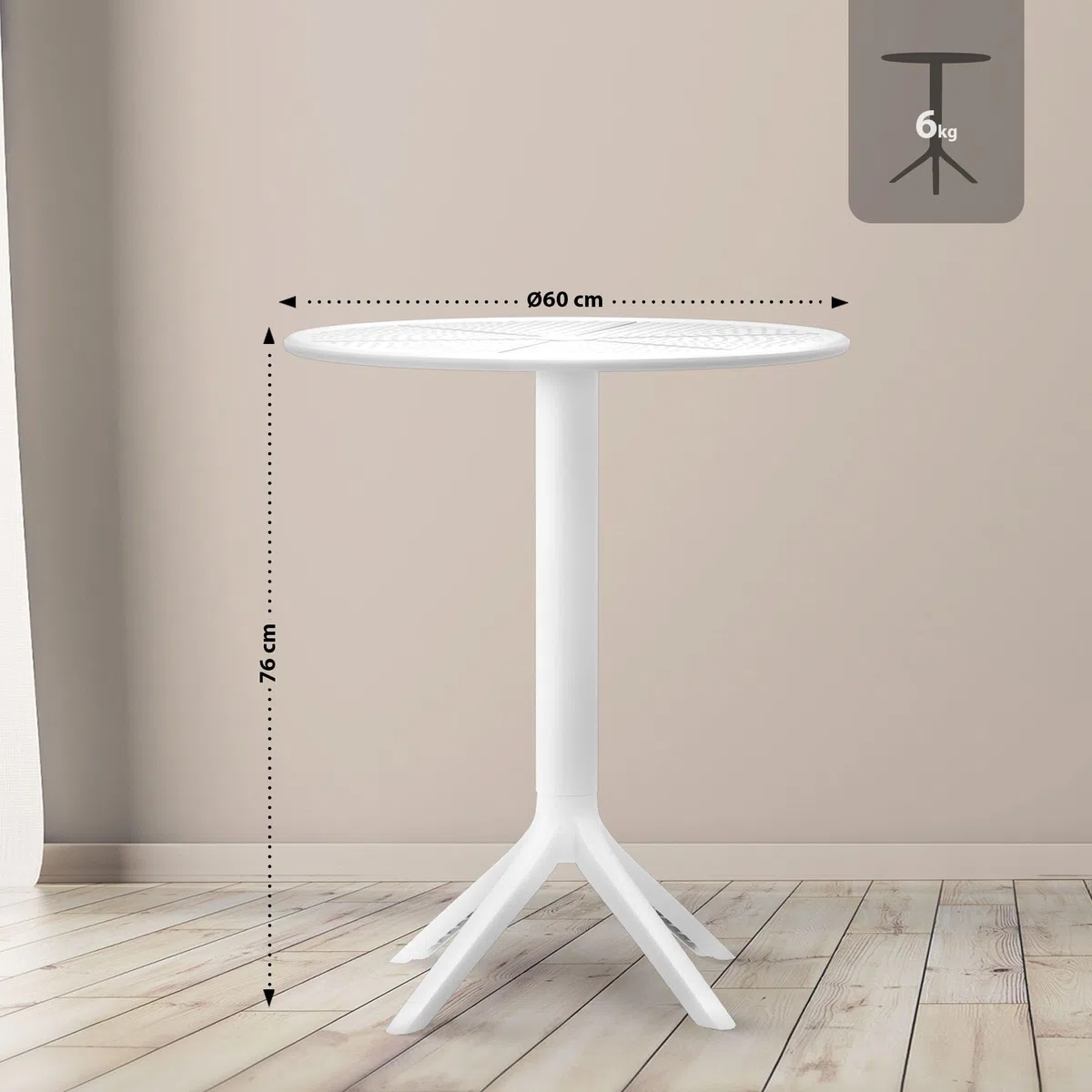 CLP Mesa Lacota Ø 60 cm I Mesa de jardín, Resistente a la Intemperie y a los Rayos UV I Mesa de balcón Redonda, Color:Blanco