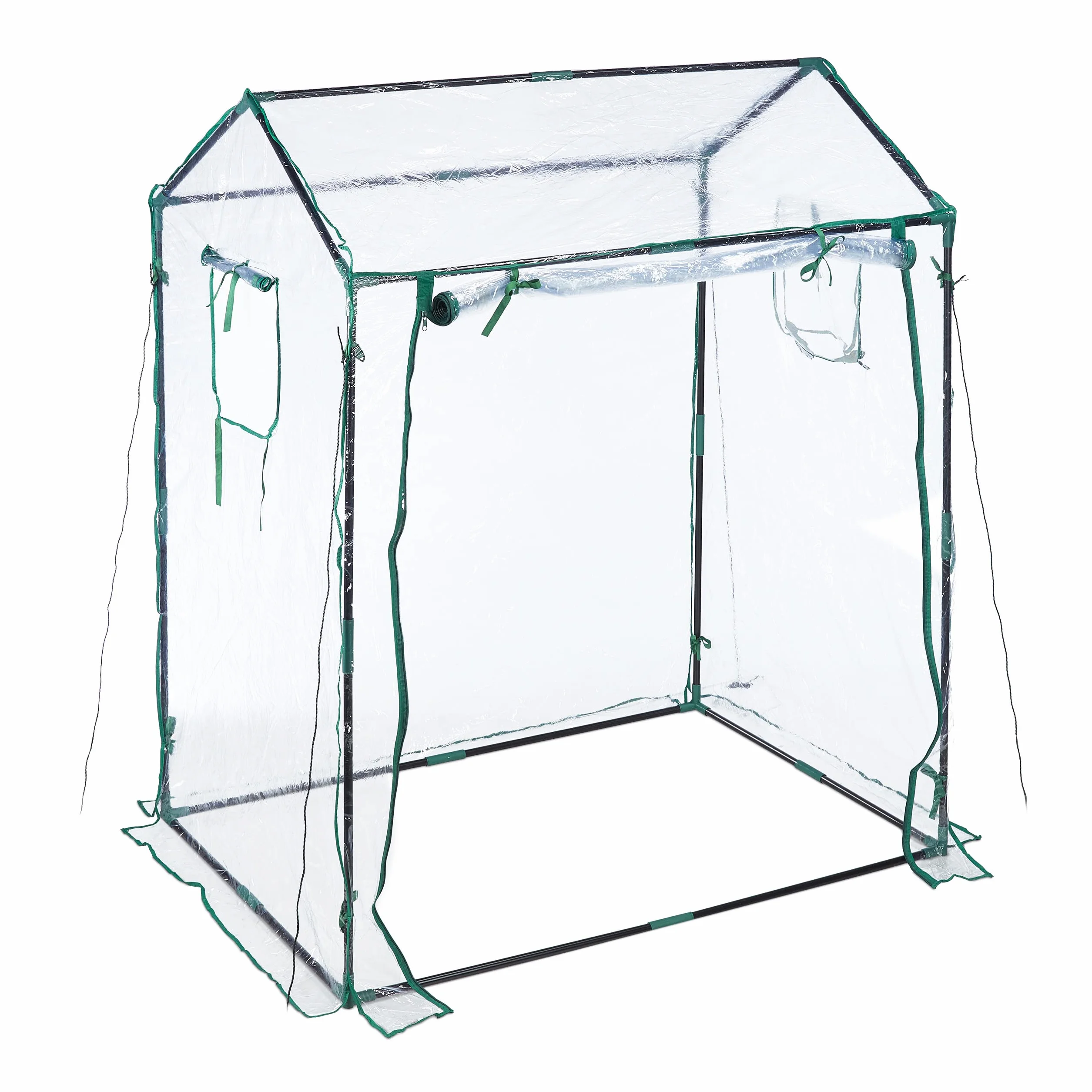 Relaxdays Invernadero Grande, Cubierta PVC, Puerta y Ventanas Enrollables, 152x132x92 cm, Huerto Tomates, Transparente