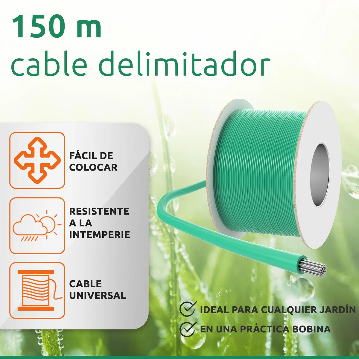 ECENCE Cable delimitador para Robot cortacésped - 150m - Ø3,4mm, Sección del Conductor 1,17mm² - universalmente Compatible con Gardena, Bosch, Husqvarna, Worx y más