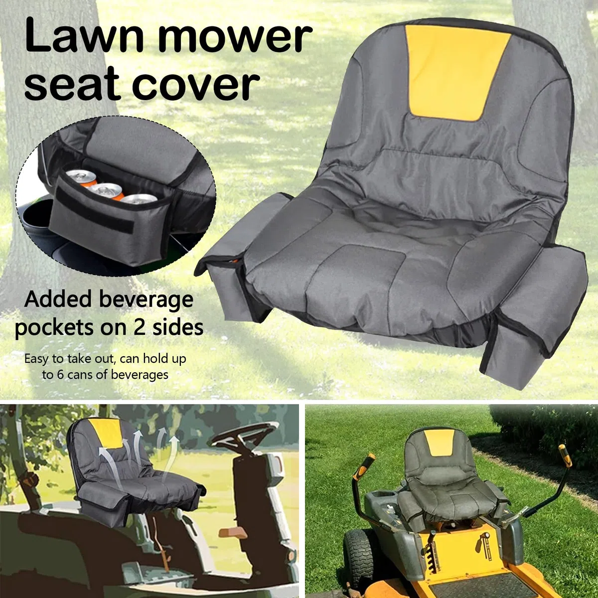 Funda De Asiento para Cortacésped, Funda De Asiento para Tractor con Bolsa 600D Funda Protectora para Asiento De Cortacésped Antideslizante Impermeable Funda para Asiento De Tractor