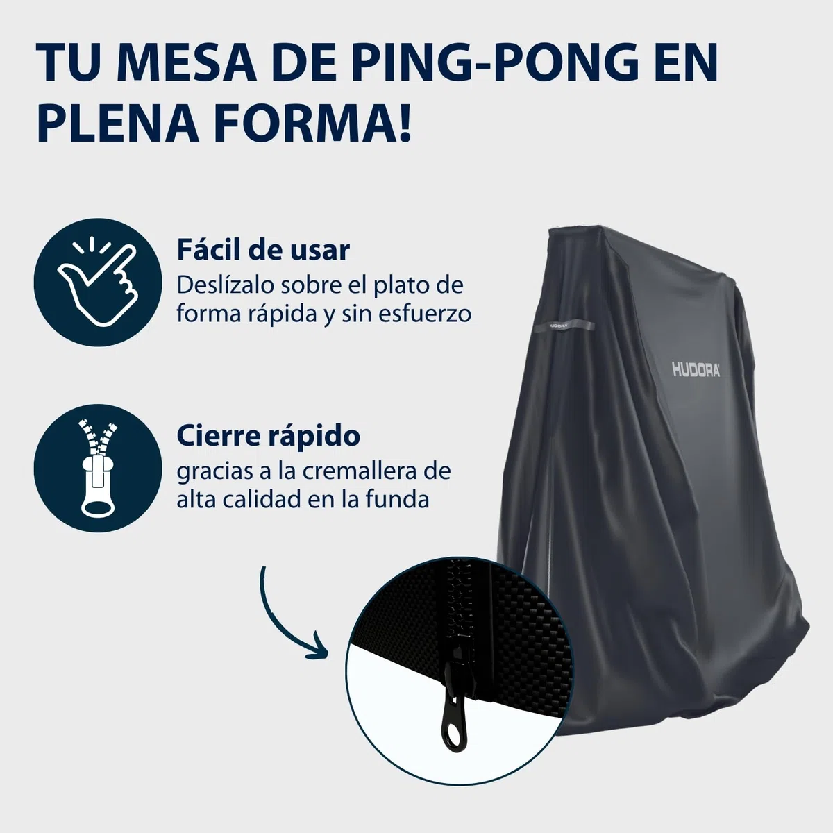 HUDORA Funda para Mesa de Ping-Pong I 187x72x156 cm I Cubierta con Revestimiento de PU I Protección contra sol, polvo & lluvia I Protector para Mesa de Ping-Pong con Cremallera