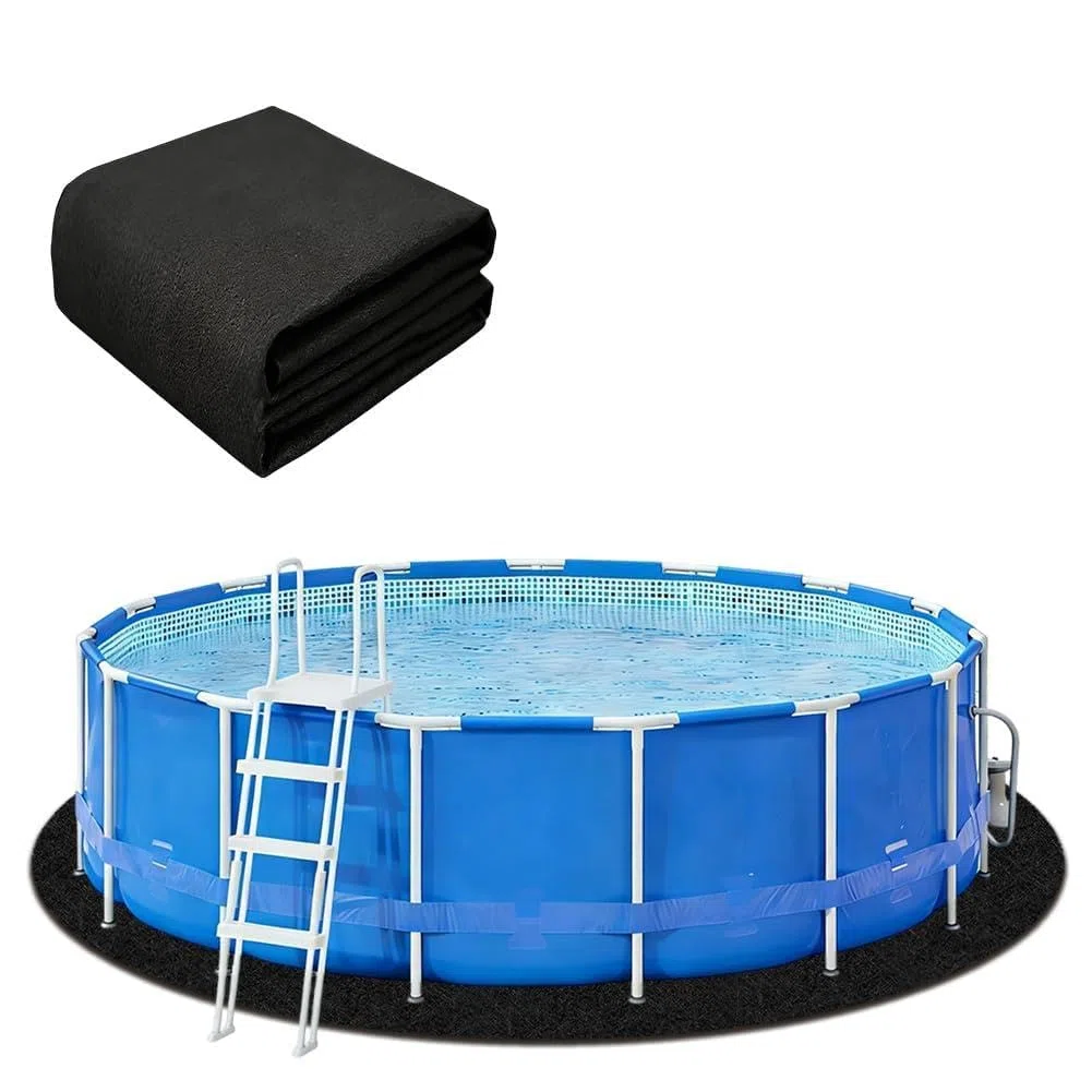 Base antideslizante redonda para piscina, para exteriores, lona de suelo precortada para piscinas de pie y jacuzzis, ideal para exteriores, prolonga la vida útil del revestimiento (370 cm de diámetro)
