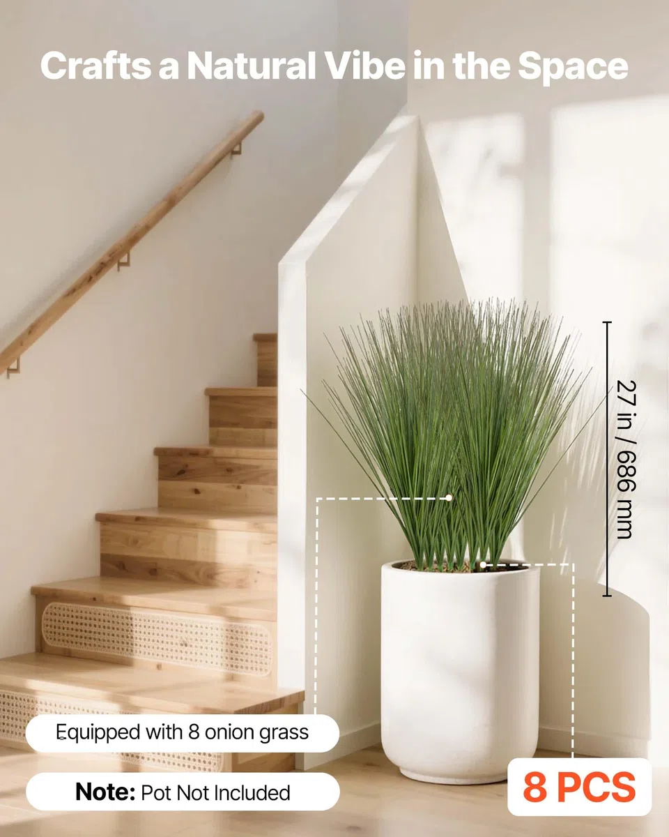 VEVOR Césped Artificial, 686 mm, Arbustos Verdes Artificiales, PVC Premium para Hogar, Jardín, Oficina, Decoración de Habitaciones, Inauguración de la Casa, 8 Piezas, Verde, 686 x 100 x 100 mm