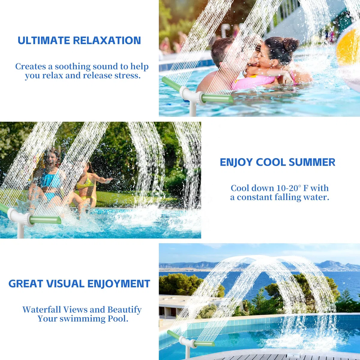 LALAGO Fuente de Piscina, Fuente de Agua Ajustable de Doble Chorro, Fuente Piscina Cascada con Adaptador, Fuente para Piscinas para Piscinas Exteriores Enterradas y sobre el Suelo(Fluorescente Verde)