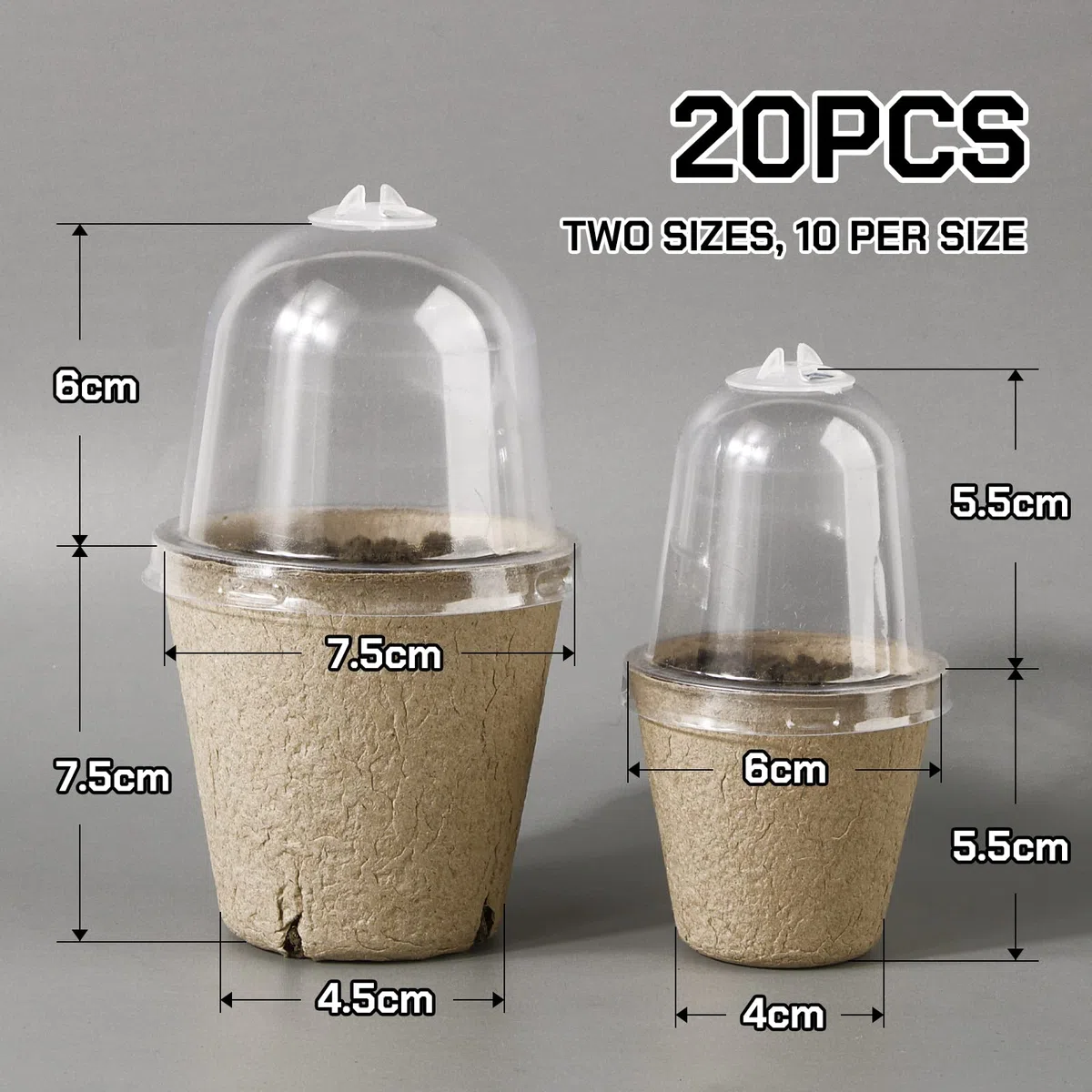20pcs Semilleros Germinación Biodegradables Macetas Semillas para Germinación con Tapa Transparente Maceteros Biodegradables Pequeñas con Agujeros para Plantar Invernadero Huerto Jardín