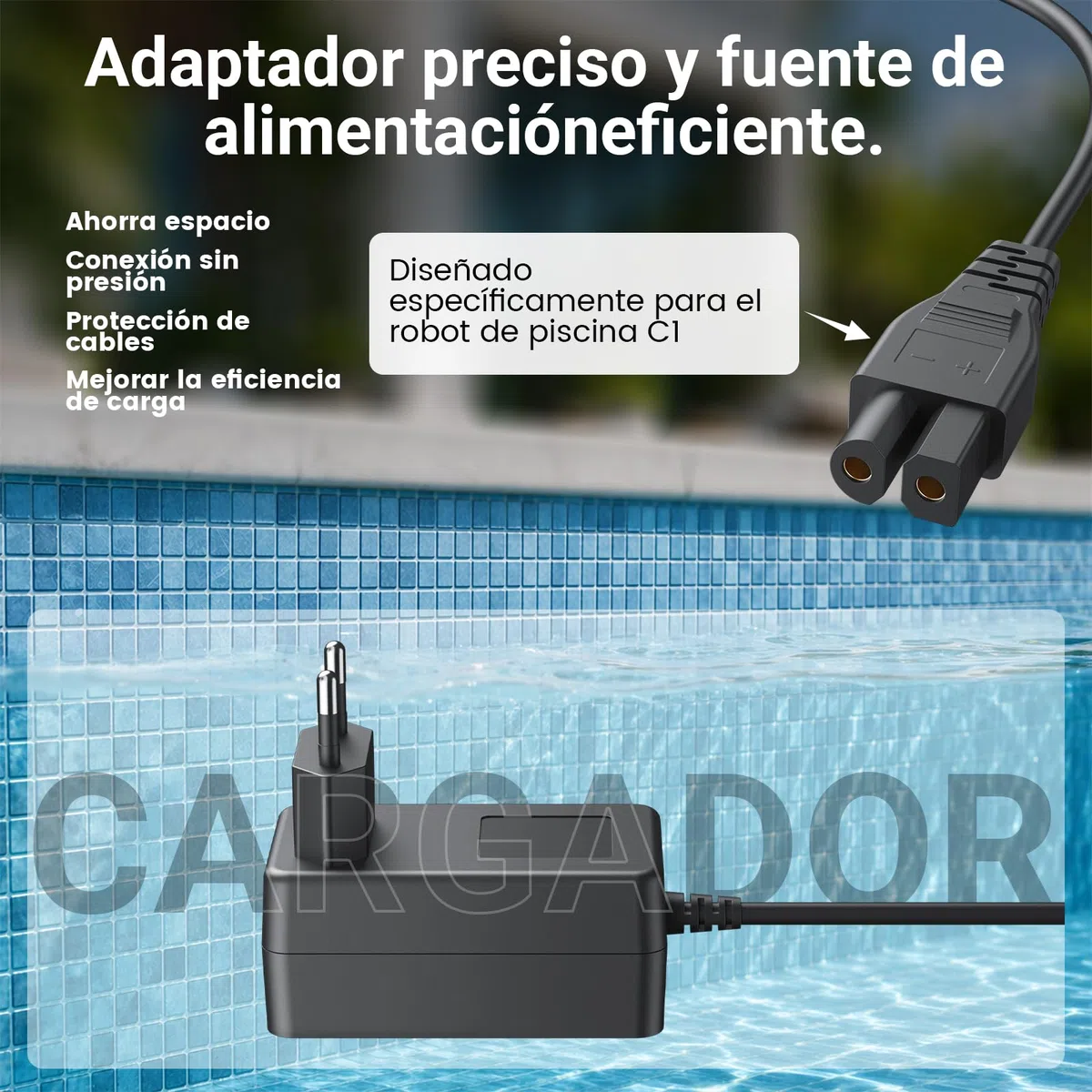 Bouge Pool Robot Cleaner Adaptador Compatible con Wybot C1 OS7010C Robot Aspirador Piscina 25.2V Sustitución Cargador Cable para Limpiafondos Piscina Automatico