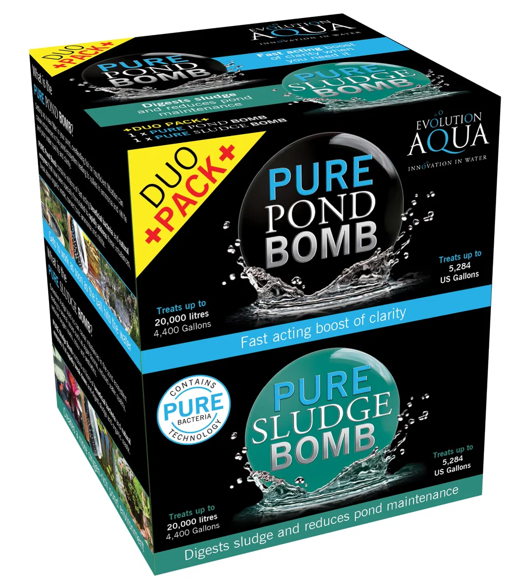 Evolution Aqua Pure Duo Pack - Bomba de estanque y bomba de lodo para estanque, tratamiento de agua transparente, removedor de lodos de estanque, paquete económico Duo ofrece un tratamiento natural