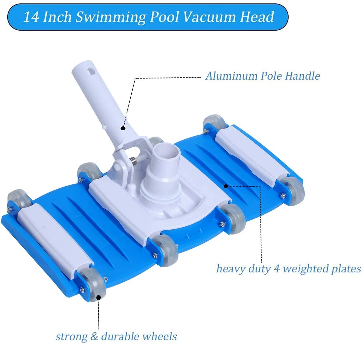 Poweka Limpiafondos Manual Cabezal de Cepillo 14" para Aspiradora de Piscina, Aspiración Flexible con Mango de Poste