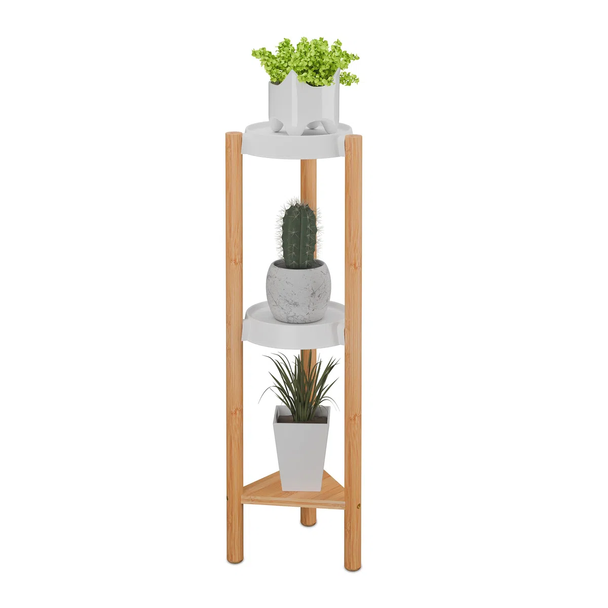 Relaxdays Estantería para Plantas, 3 Baldas, Bambú y Plástico, 78x25x22 cm, Estante Decorativo Flores, Natural/Blanco