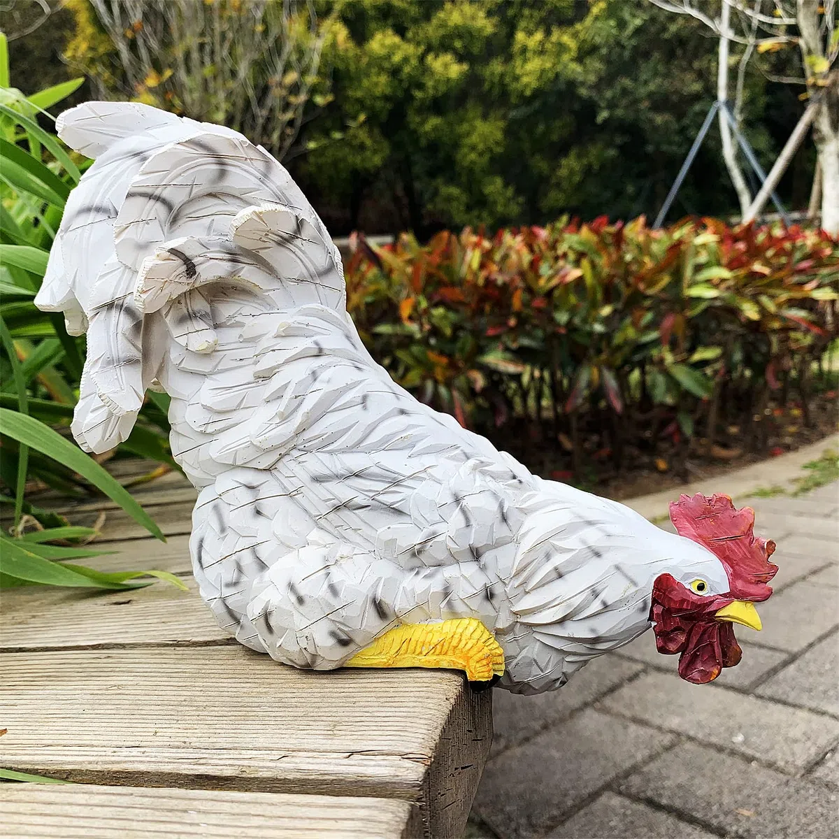 Estatuas de jardín, decoración artística de gallo, estatua de gallo impermeable para jardín, patio, camino, valla, porche, césped (blanco)
