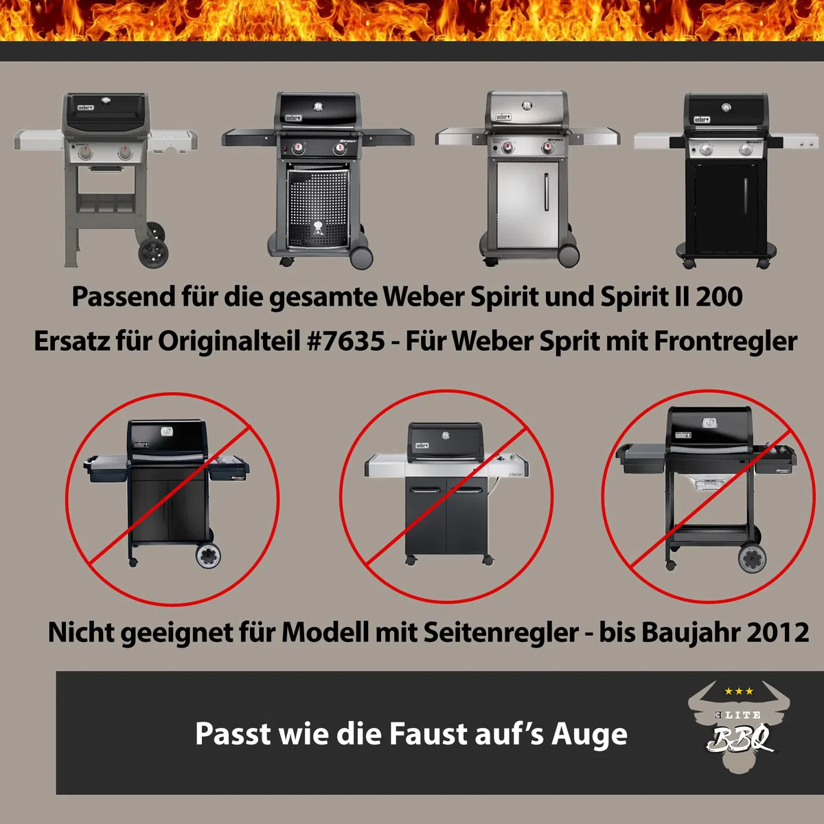 ELITE BBQ Flavorizer Bars para Weber Spirit 210, barras aromáticas para Weber Spirit 210 220 a partir de 2013, chapa de llama, distribuidor de llama, Weber Spirit Barbacoa de gas Spirit 210 Repuestos