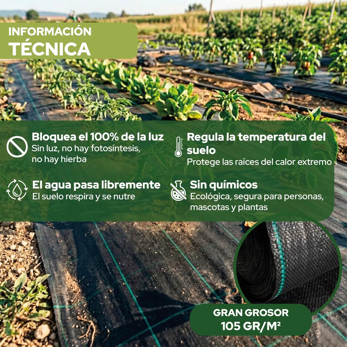 Control Garden Malla Antihierbas 3 x 10 m Grosor 105 gr | Malla Anti Malas Hierbas y Maleza para Jardín, Huerto, Cesped | Tela Cubresuelos Antigerminante Transpirable, Permeable y Resistente