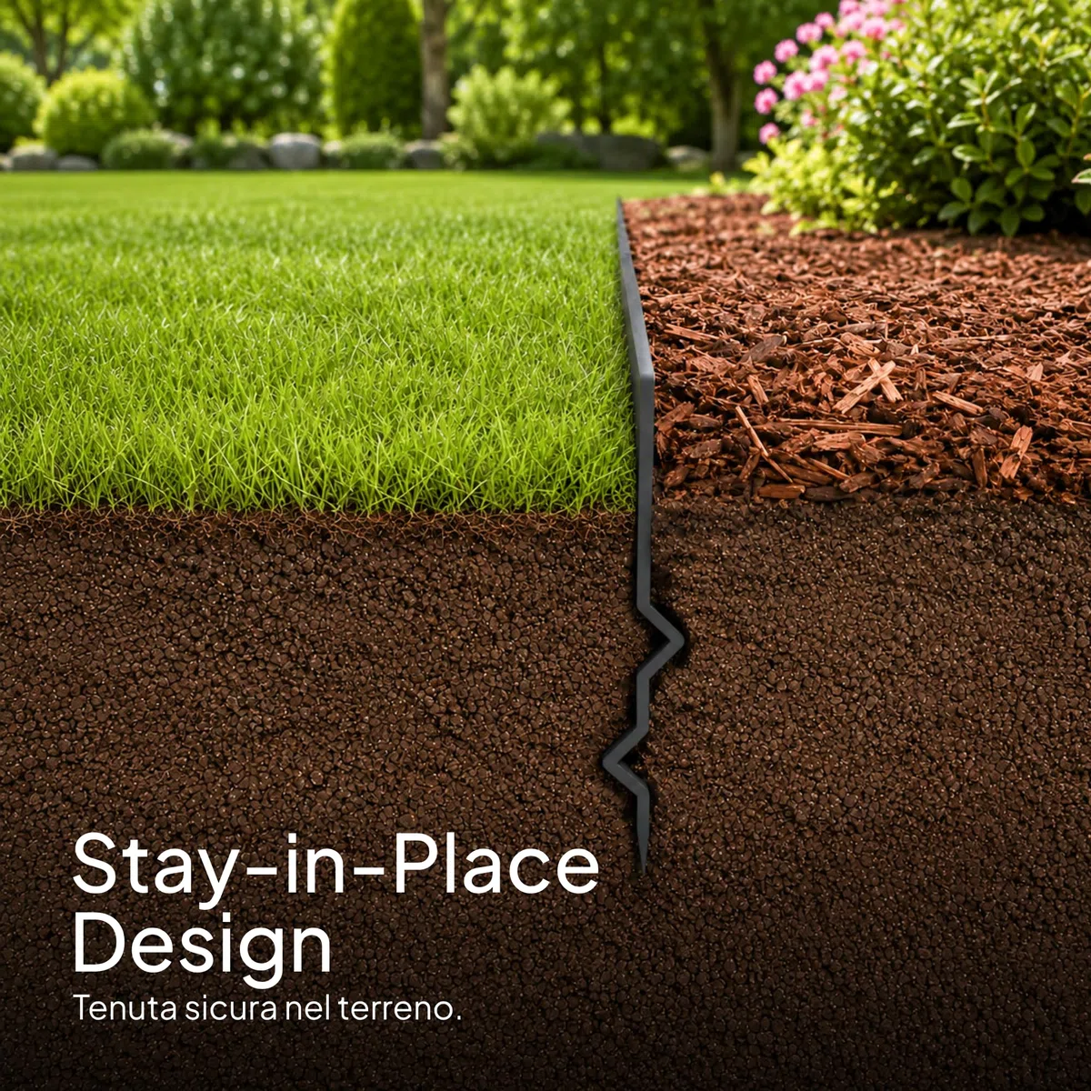UNIGARDIA Flexible Borde Jardín Exterior 10 m, Altura 20 cm - Borde para Césped de Plástico Reciclado, Fácil Instalación, Duración mínima de 30 años, Suficientemente Fuerte Bordura Jardín, Negro