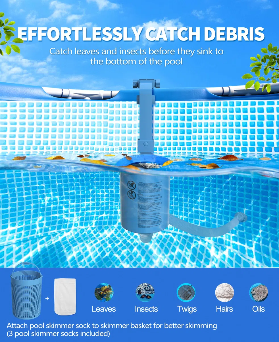 LanOcean Skimmer Piscina Desmontable, Altura Regulable Kit Skimmer Superficie Piscina, Pool Surface Skimmers Colgante con Canasta Filtrante Extraíble para Piscinas Desmontables y Piscinas Hinchables